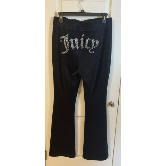 Juicy Couture Black Velour Pants Crisscross Waistband Y2K Lounge Low Rise - Picture 3 of 5